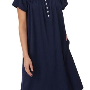Aria Classic Nightgown Navy Blue Cotton Buttoned Front Lace Trim Women's XL